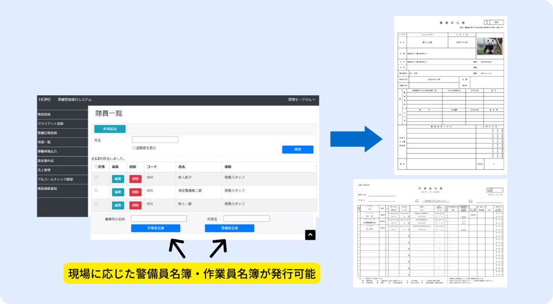 管理画面「隊員一覧」